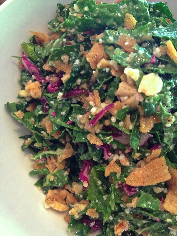 Super-healthy krunchy kale salad is good for the body and easy on the eyes.